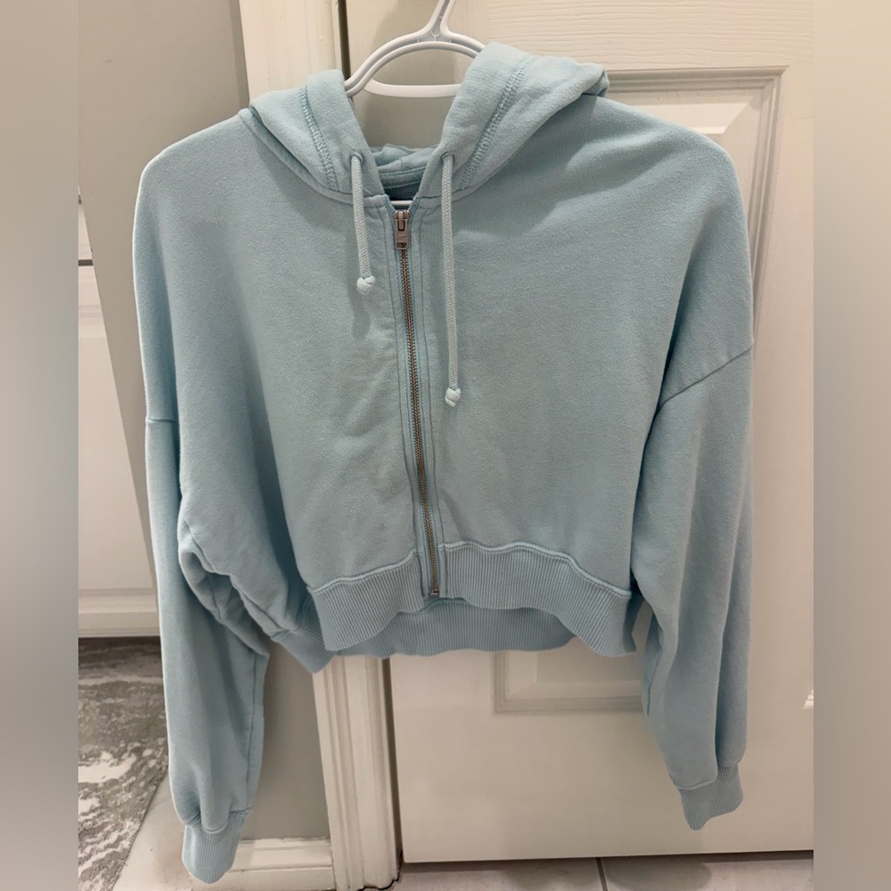 Hollister Baby Blue Cropped Full-Zip Hoodie